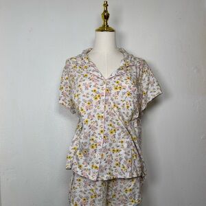 laura ashley white floral pajama set shorts & top cottagecore coquette collar
